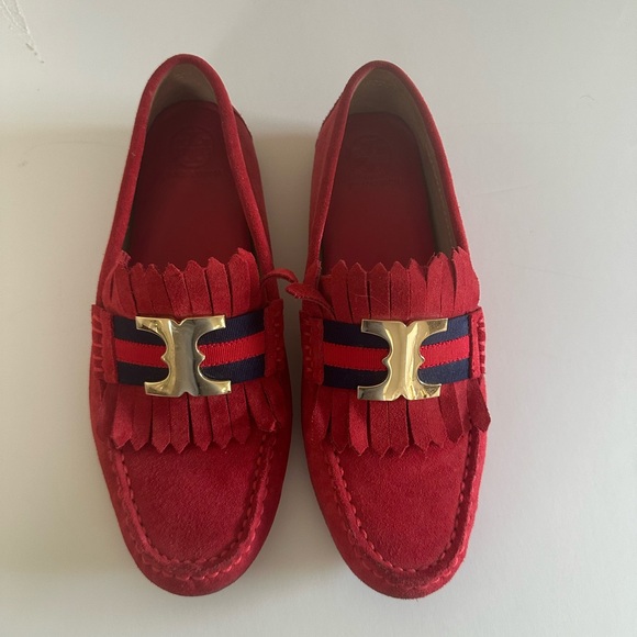 Tory Burch Gemini Red Suede Loafers - Picture 4 of 4